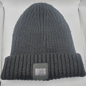 UGG Black Chunky Knit Cuffed Beanie Hat OSFA Unisex Winter Logo Patch Warm